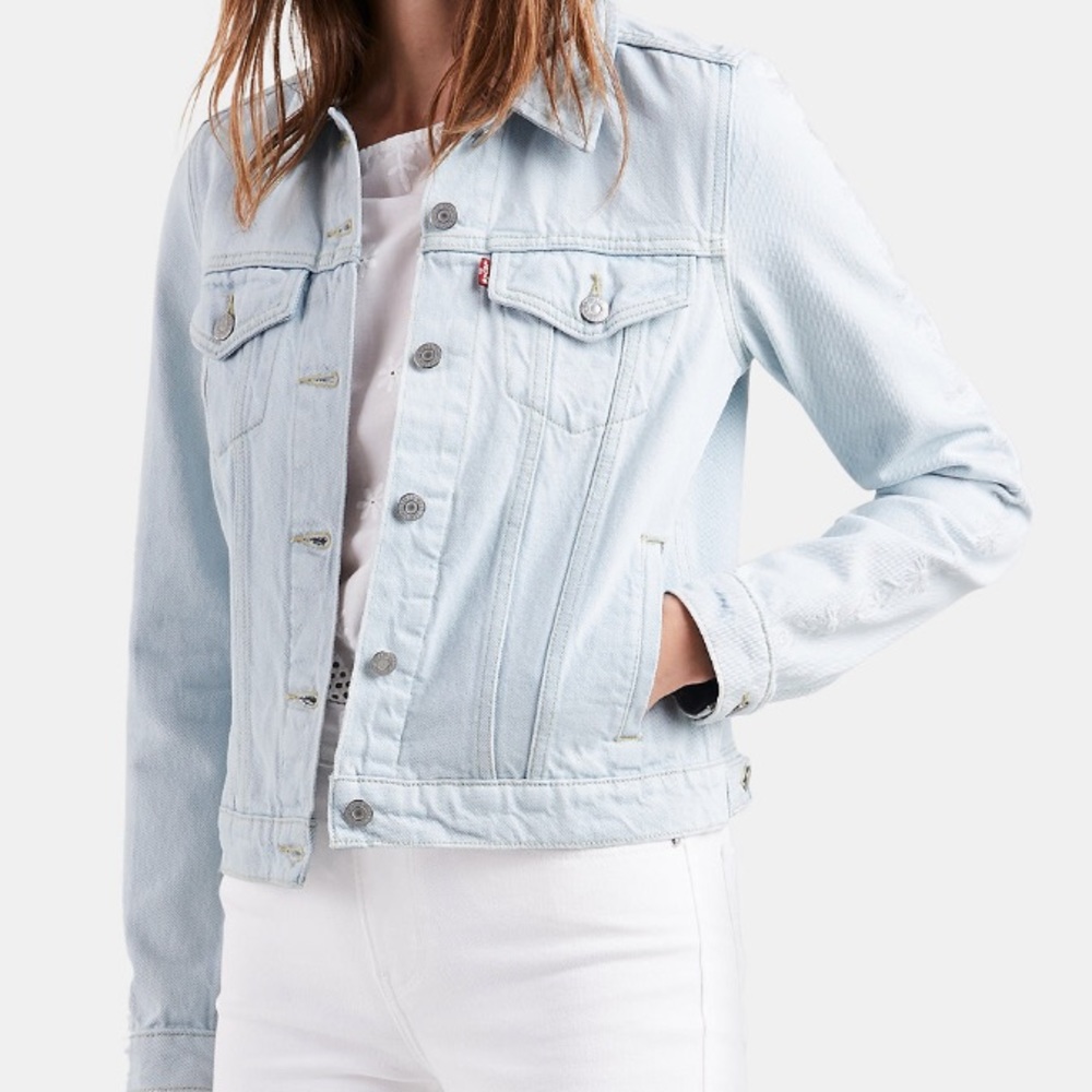 Levi’s light wash denim floral jacket